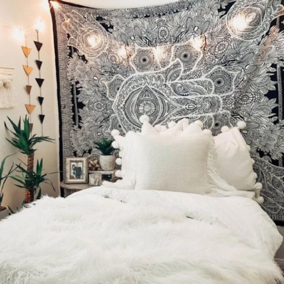 Full/Queen HAMSA Grey White Tapestry Wall Hanging Bedding Bohemian Boho Style - Picture 2 of 10